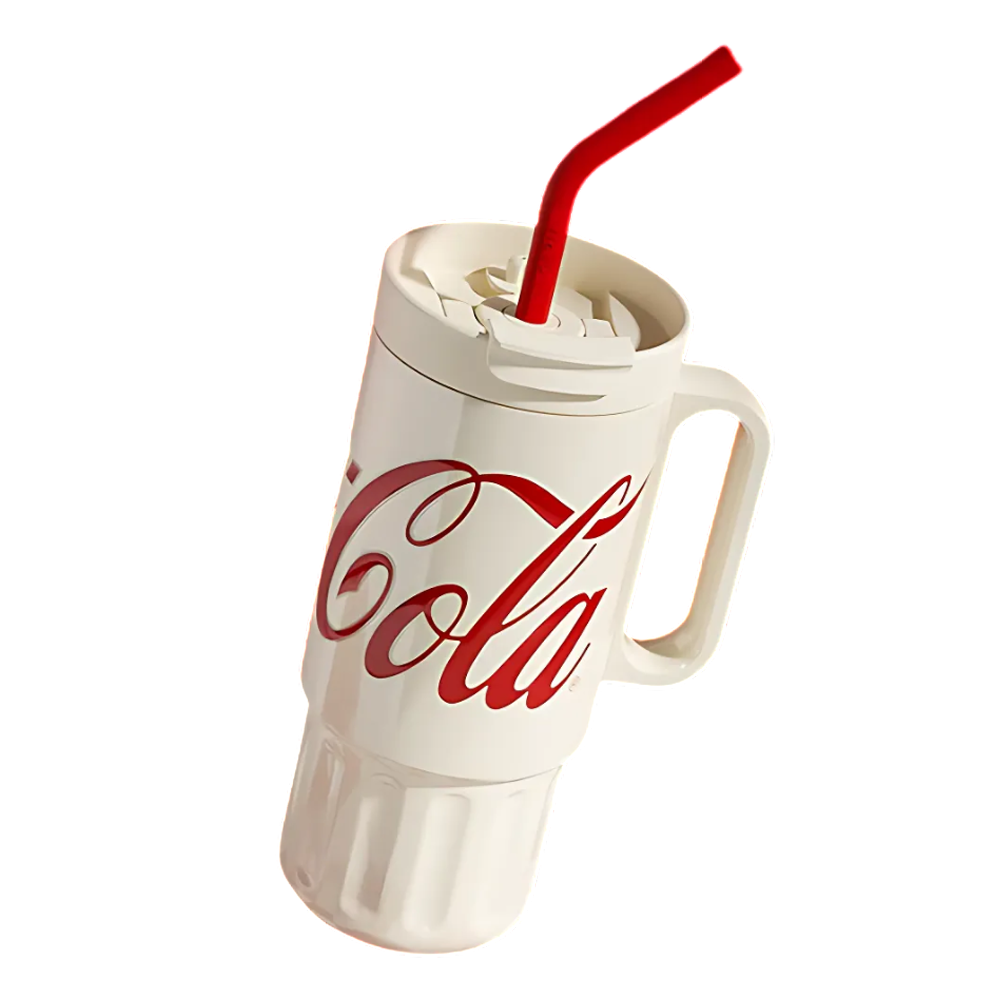 Vaso Térmico Premium Classic Germ X Coca-cola | 1200ml / 40 Oz | Beige Acero Inoxidable 3 en 1