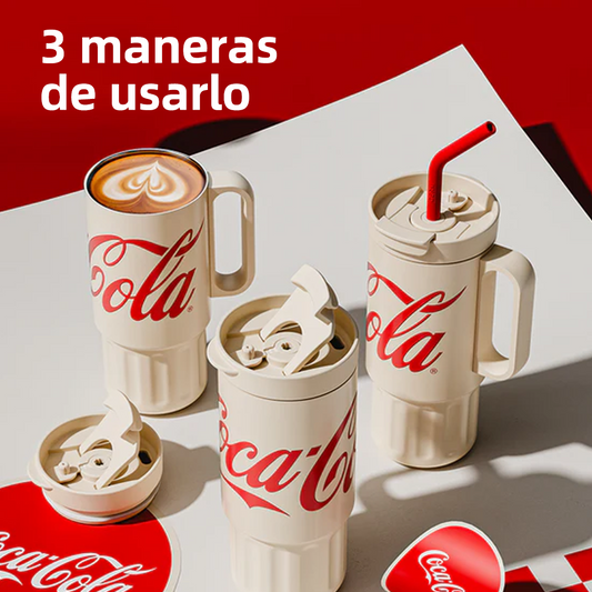 Vaso Térmico Premium Classic Germ X Coca-cola | 1200ml / 40 Oz | Beige Acero Inoxidable 3 en 1