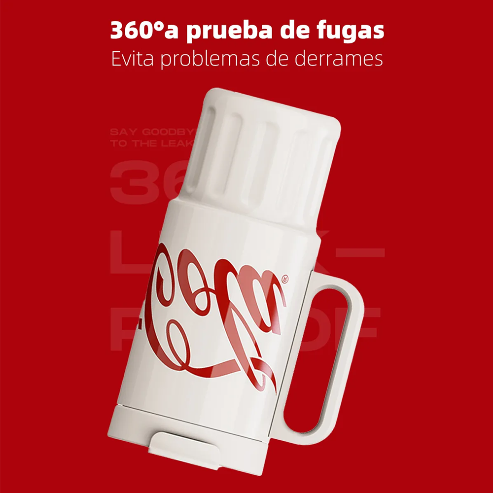 Vaso Térmico Premium Classic Germ X Coca-cola | 1200ml / 40 Oz | Beige Acero Inoxidable 3 en 1