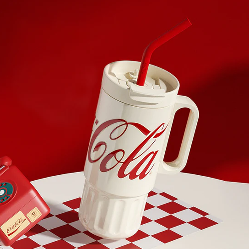 Vaso Térmico Premium Classic Germ X Coca-cola | 1200ml / 40 Oz | Beige Acero Inoxidable 3 en 1