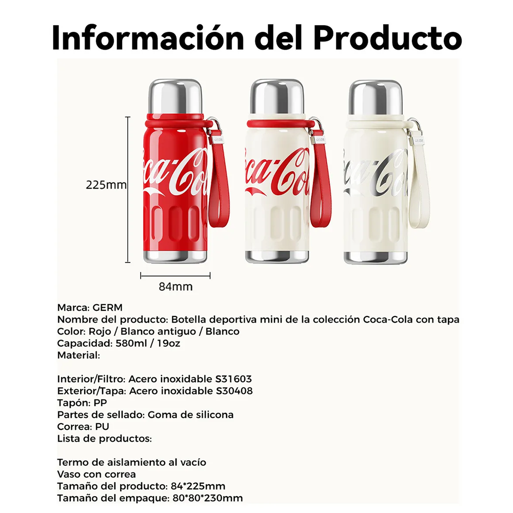 Termo Deportivo Coca-Cola con Correa de Cuero – 580ml / 19 Oz