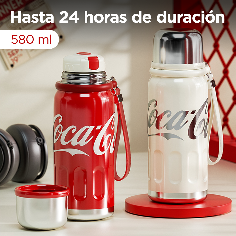 Termo Deportivo Coca-Cola con Correa de Cuero – 580ml / 19 Oz