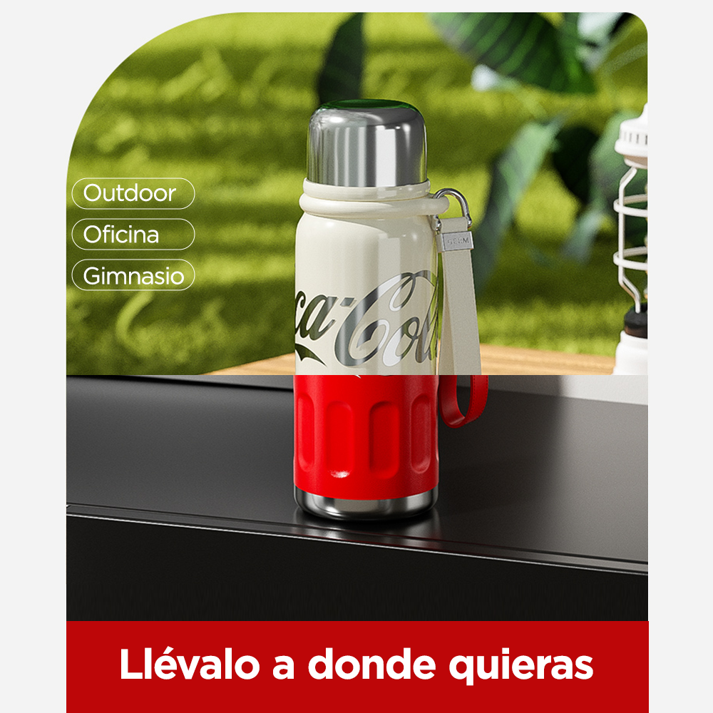 Termo Deportivo Coca-Cola con Correa de Cuero – 580ml / 19 Oz
