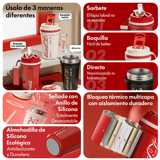 Mug térmico Coca-Cola 550ml con tapa hermética anti derrames para bebidas calientes