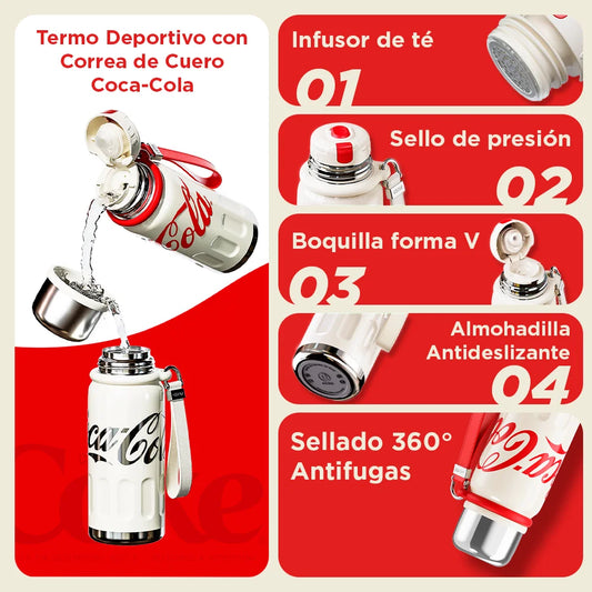 Termo Deportivo con Correa de Cuero Coca-Cola | 580ml / 19oz