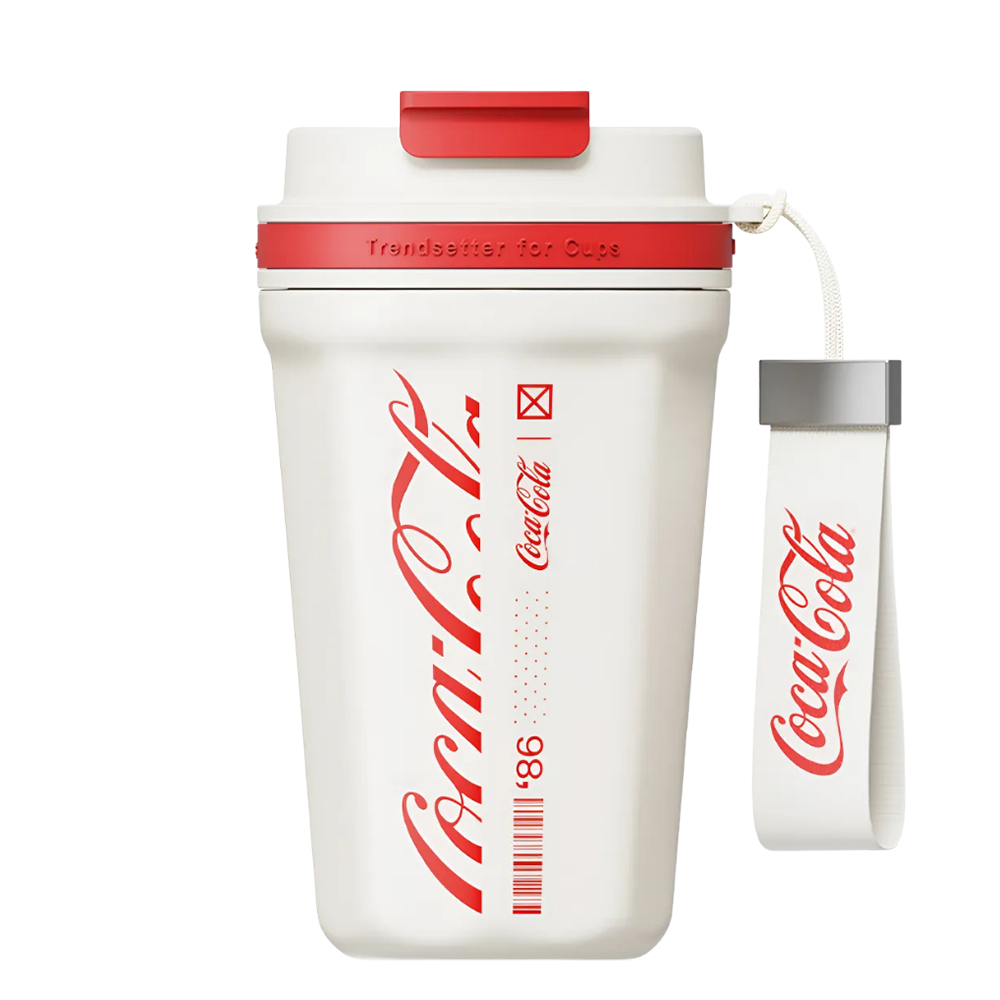 Mug térmico Coca-Cola Octagon Pro 550ml vista frontal diseño rojo premium
