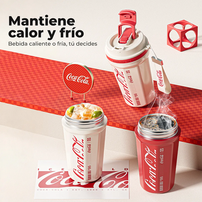 Termo mug Coca-Cola 550ml para bebidas calientes y frías con tapa segura anti derrames