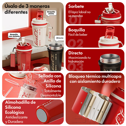 Mug térmico Coca-Cola 550ml con tapa hermética anti derrames para bebidas calientes